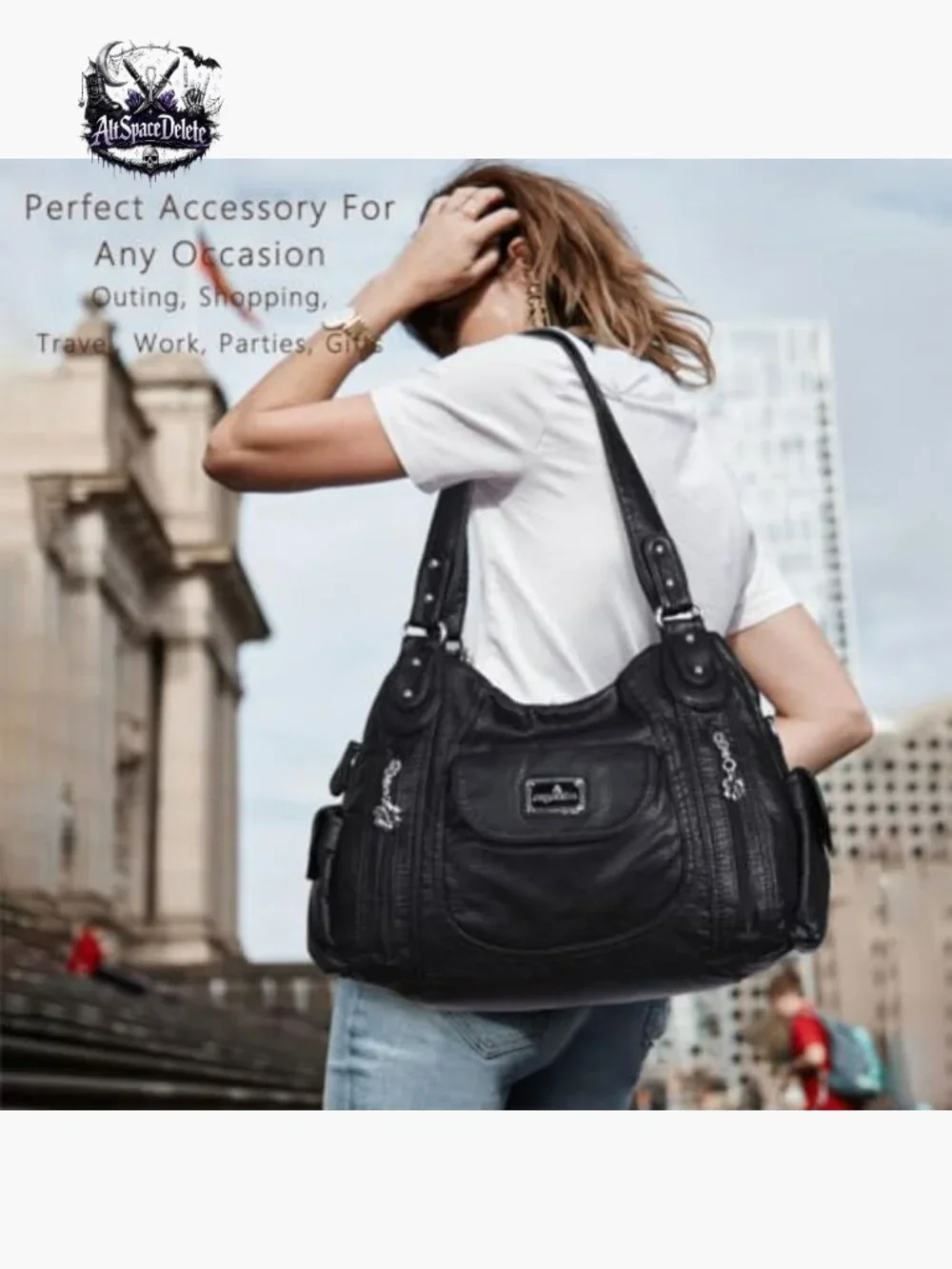 Large Hobo Tote Shoulder Bag Faux Leather Multi-Pocket Satchel Purse - Picture 3 of 7